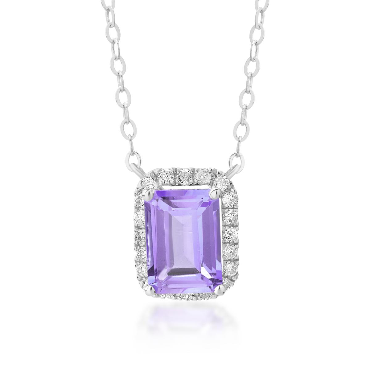 18K white gold pendant chain with 0.85ct amethyst and 0.12ct diamonds